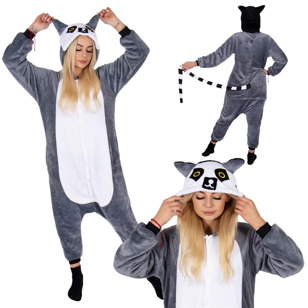 Pijama salopeta pufoasa pentru adulti, model Lemur, marimea M