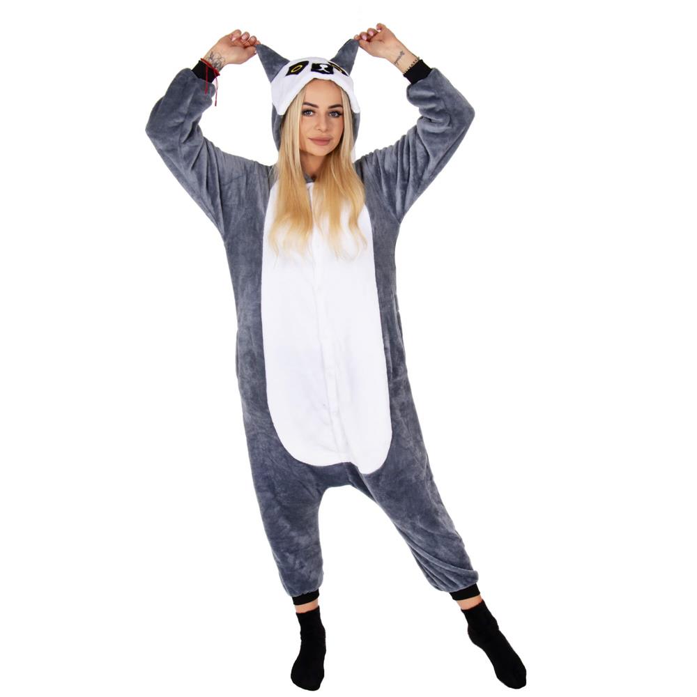 Pijama salopeta pufoasa pentru adulti, model Lemur, marimea M