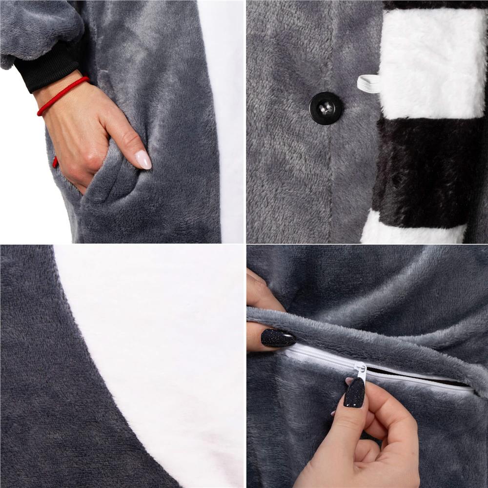 Pijama salopeta pufoasa pentru adulti, model Lemur, marimea M