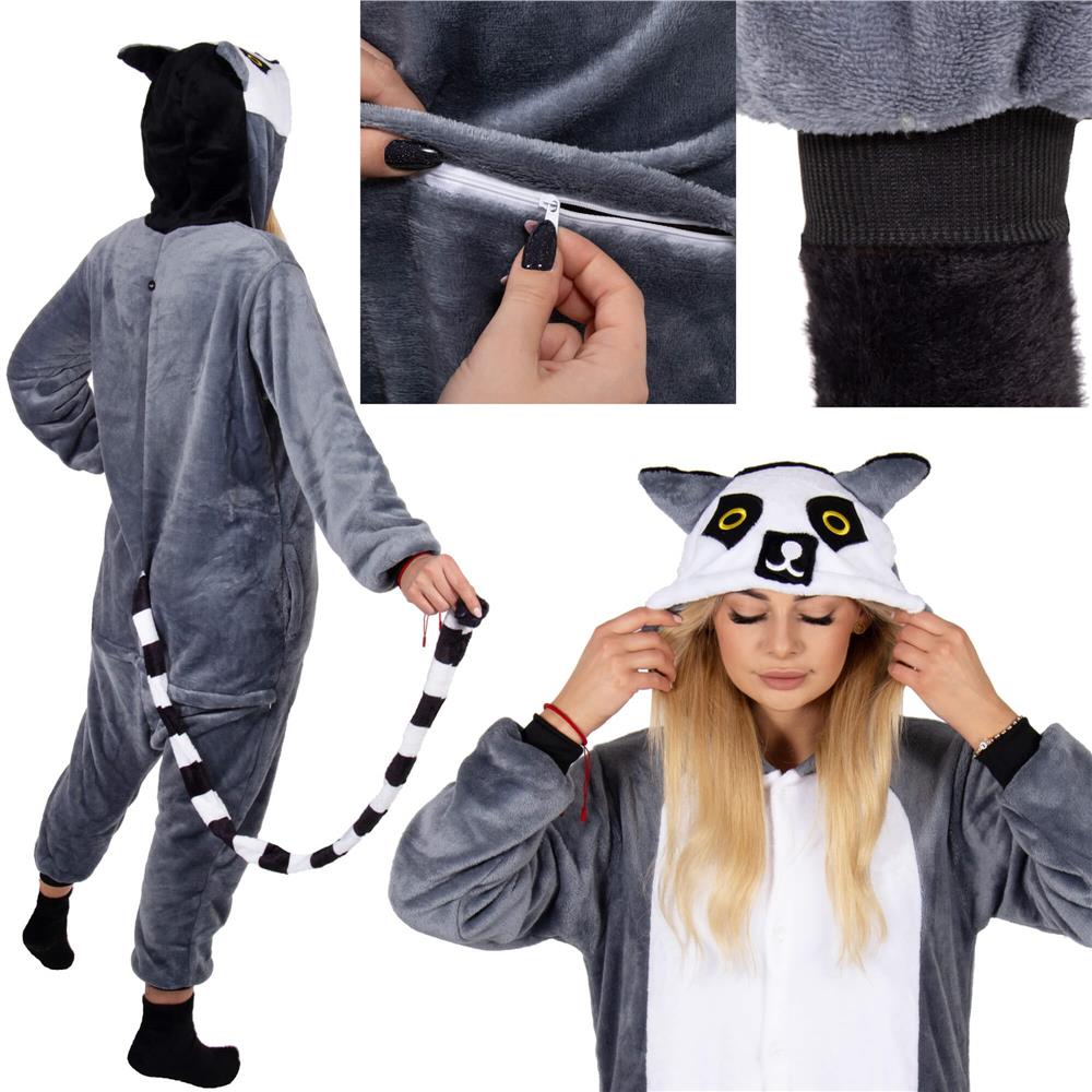 Pijama salopeta pufoasa pentru adulti, model Lemur, marimea S