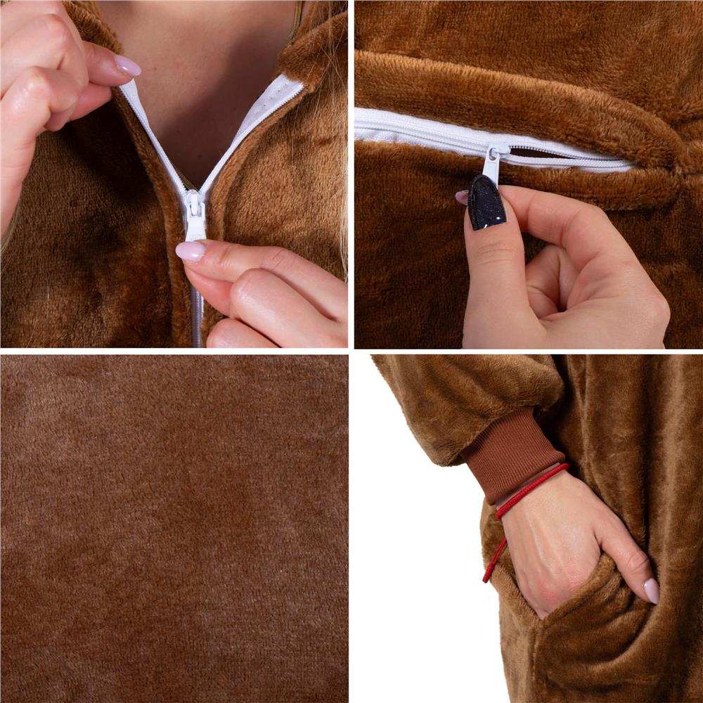 Pijama salopeta pufoasa pentru adulti model Ren, maro, marimea S