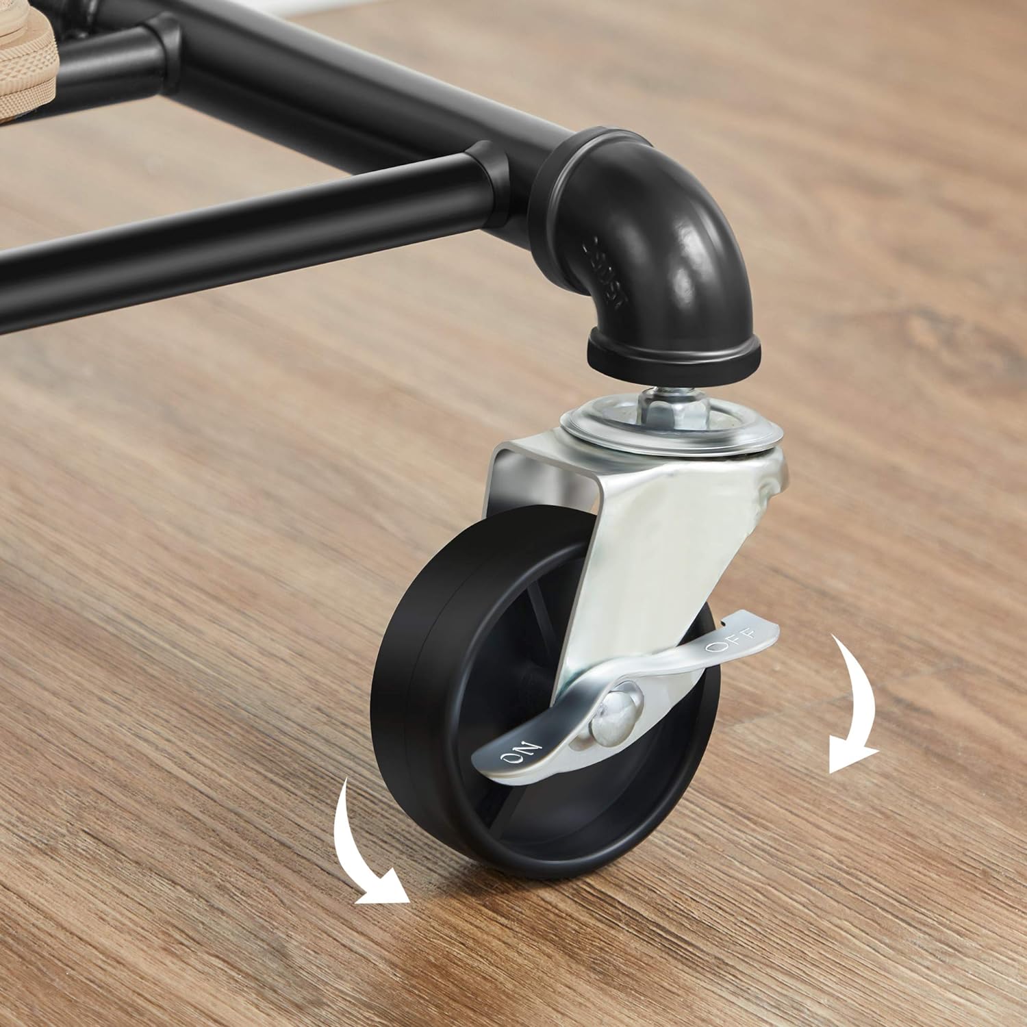 Suport pentru haine SONGMICS cu 2 bare, raft si roti, metalic, negru