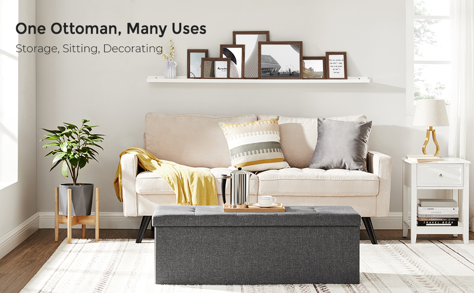 Taburet pliabil Songmics cu spatiu depozitare 131L, 300 kg, gri inchis