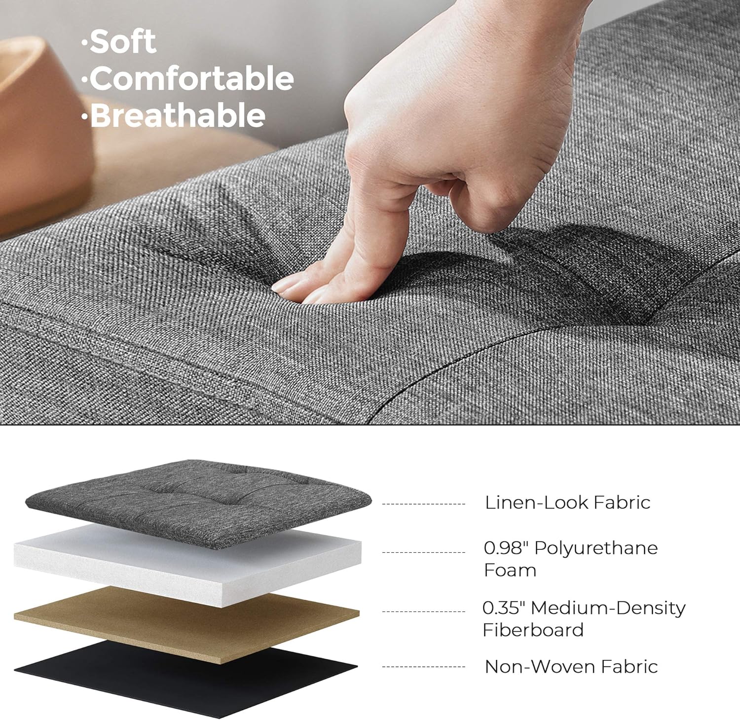 Taburet pliabil Songmics cu spatiu depozitare 131L, 300 kg, gri inchis