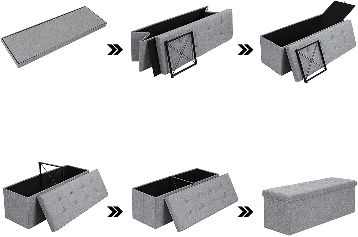 Taburet pliabil Songmics cu depozitare 131L, șezut moale, gri