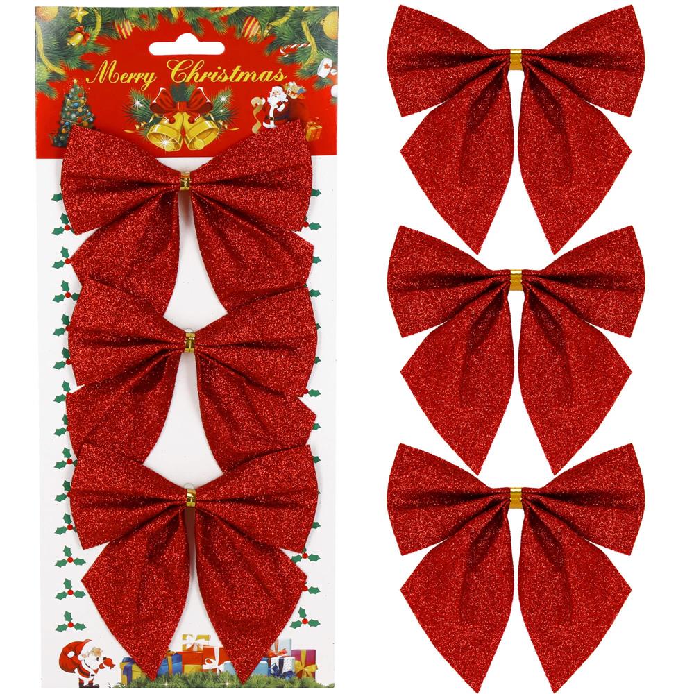 Set 3 fundite decorative pentru bradul de Craciun, rosii, 11 cm