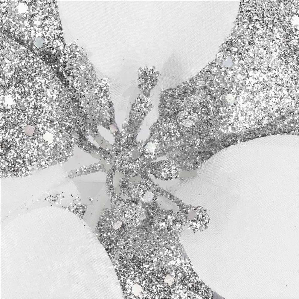 Set 5 ornamente pentru brad Poinsettia 23 cm, alb argintiu