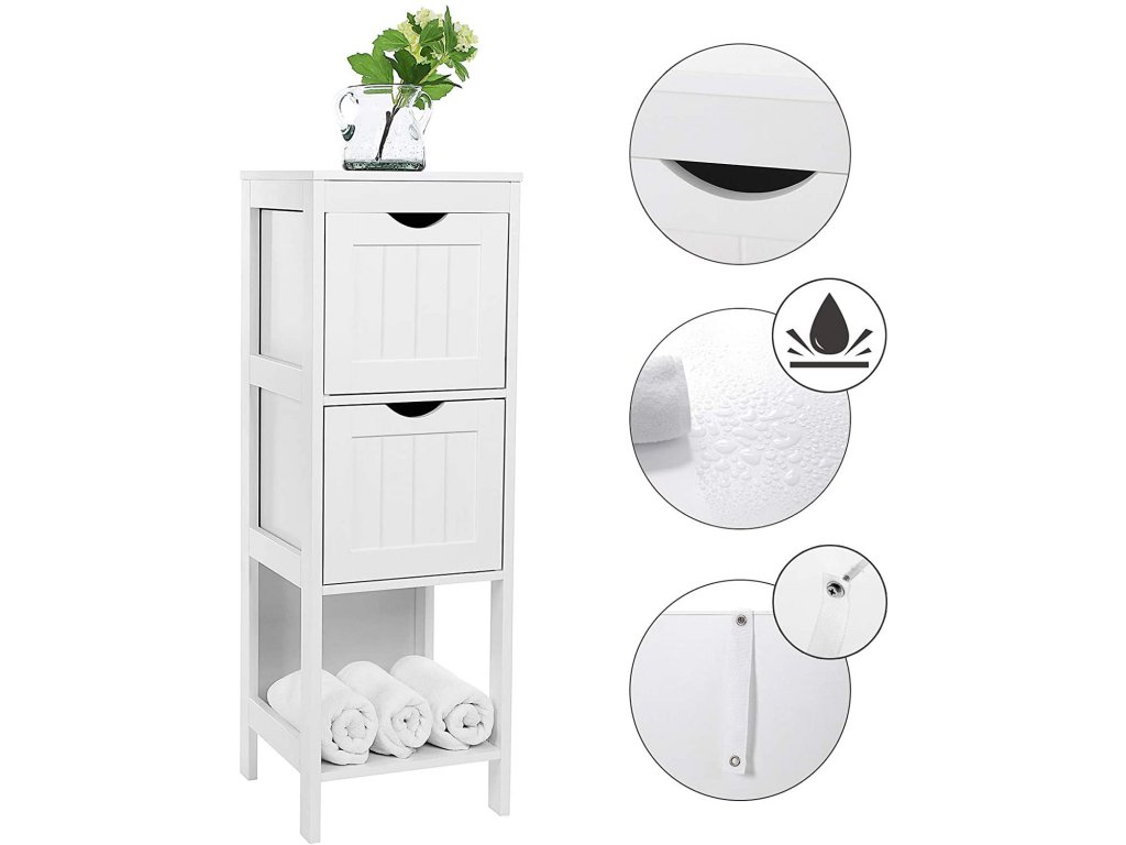 Dulap de baie îngust VASAGLE cu 2 sertare și raft, 30x30x89 cm, alb