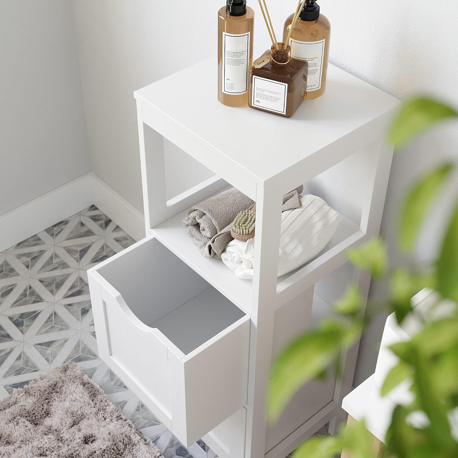 Dulap de baie îngust VASAGLE cu 2 sertare și raft, 30x30x89 cm, alb