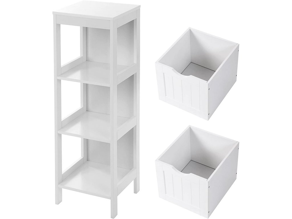 Dulap de baie îngust VASAGLE cu 2 sertare și raft, 30x30x89 cm, alb