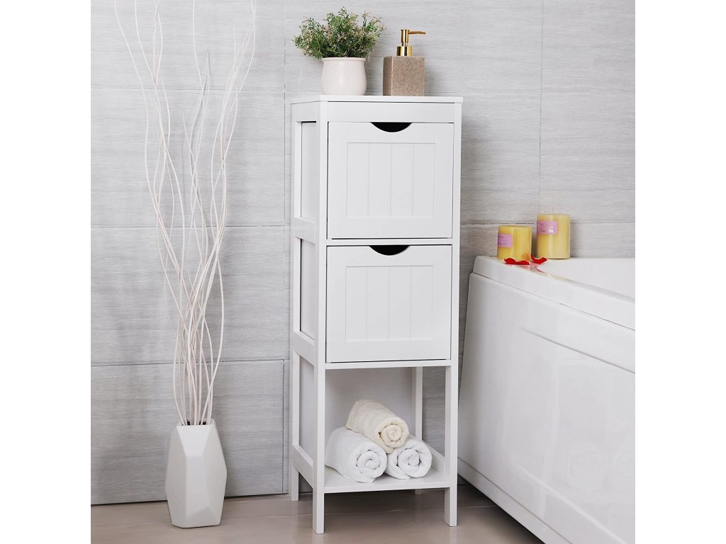 Dulap de baie îngust VASAGLE cu 2 sertare și raft, 30x30x89 cm, alb