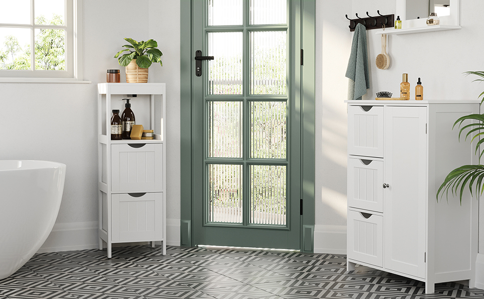 Dulap de baie îngust VASAGLE cu 2 sertare și raft, 30x30x89 cm, alb