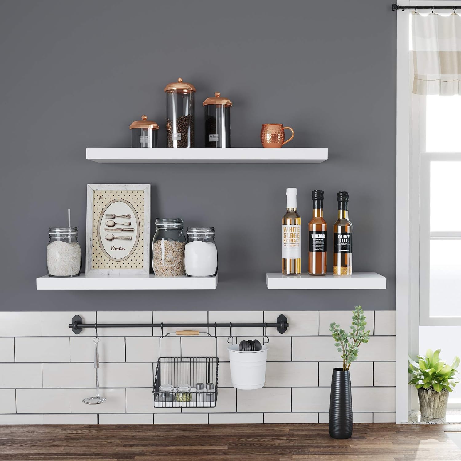 Raft de perete suspendat VASAGLE, MDF, alb, 40 x 20 cm, montaj inclus