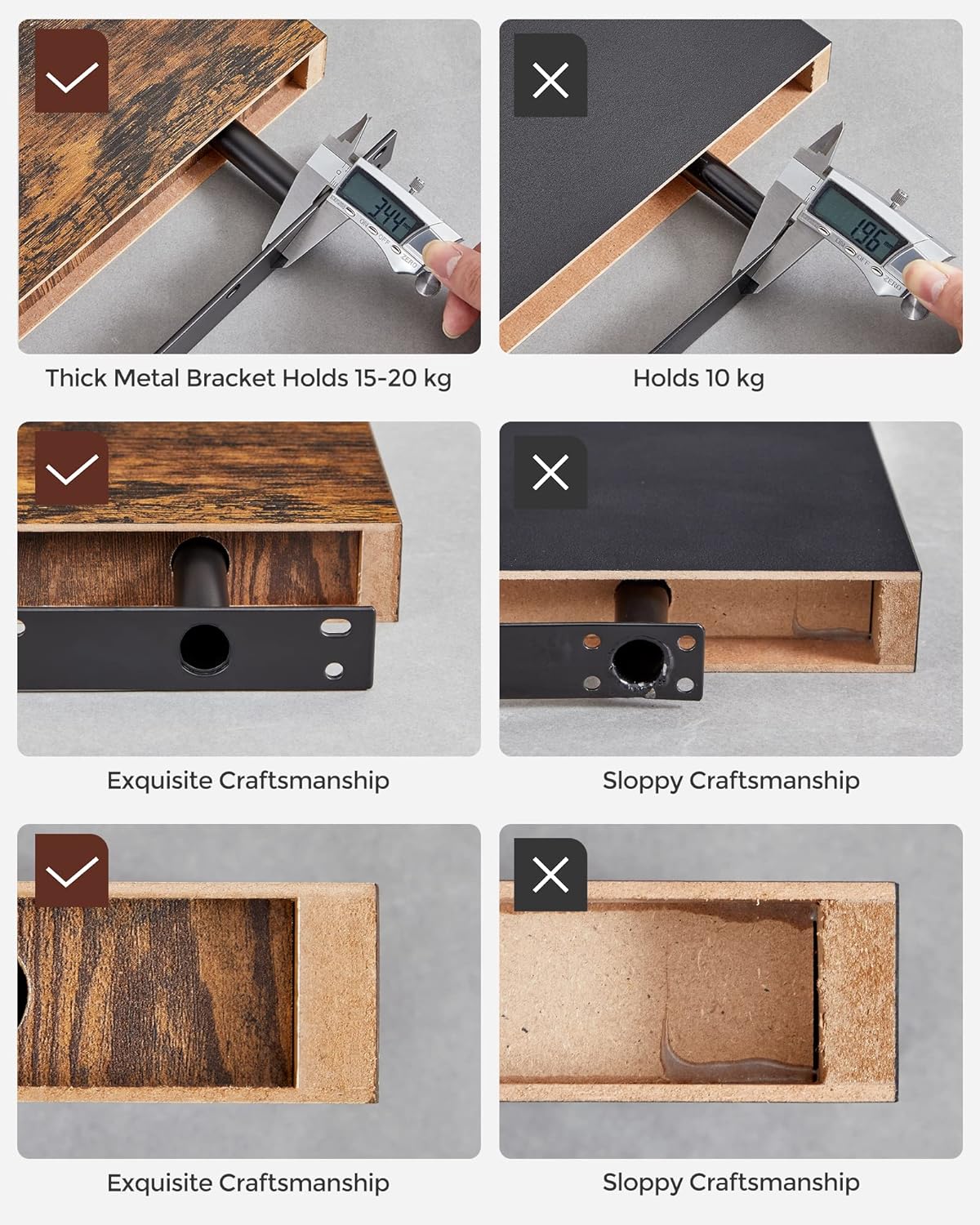 Raft de perete plutitor VASAGLE, MDF, 60 x 20 cm, maro vintage