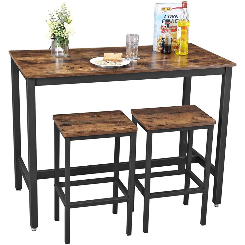 Set masă de bar VASAGLE cu 2 scaune, design industrial, 100x40x90 cm