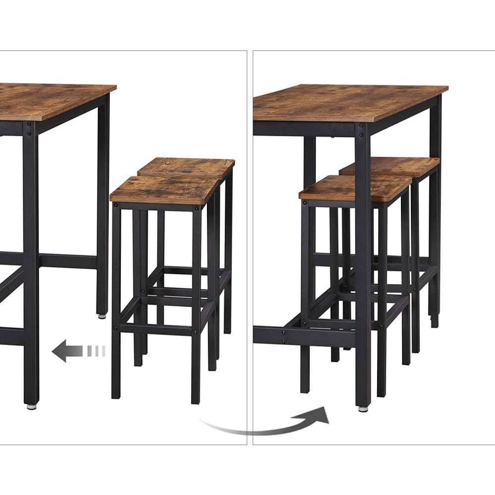 Set masă de bar VASAGLE cu 2 scaune, design industrial, 100x40x90 cm