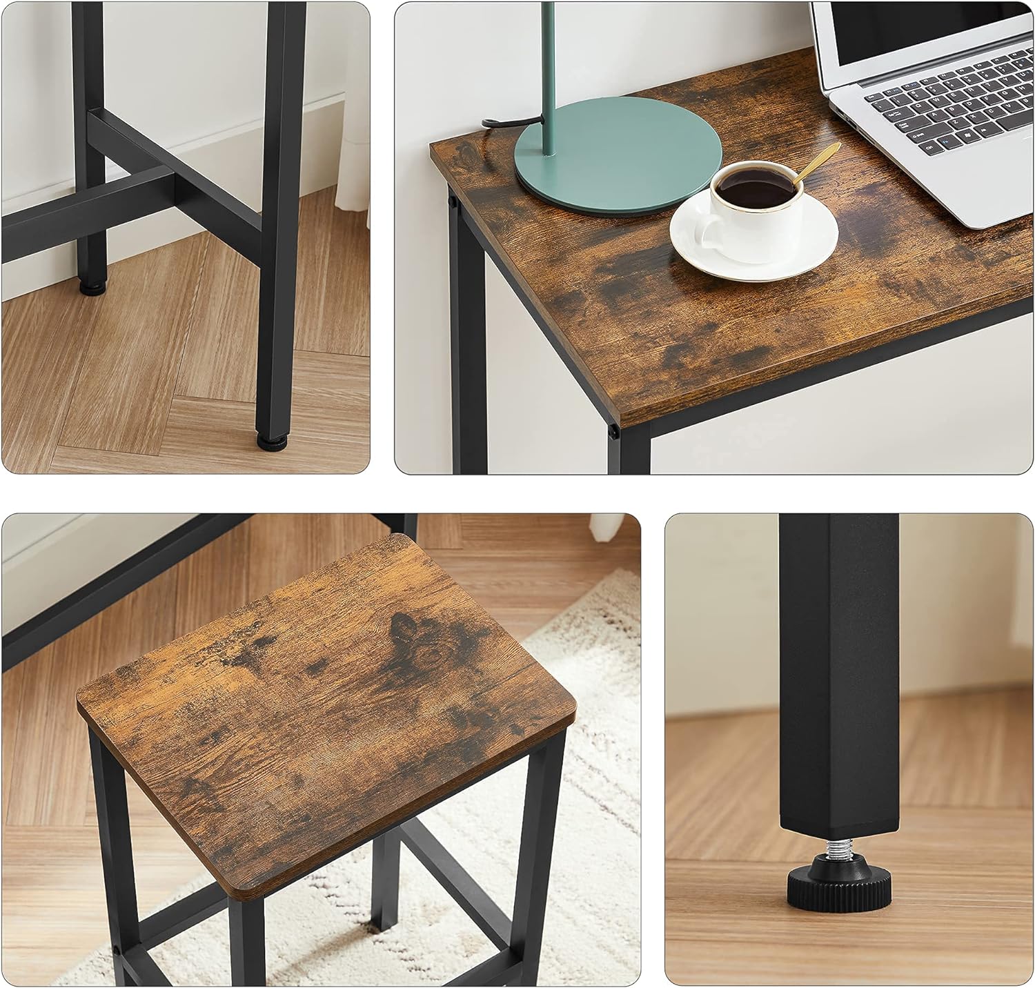 Set masă de bar VASAGLE cu 2 scaune, design industrial, 100x40x90 cm