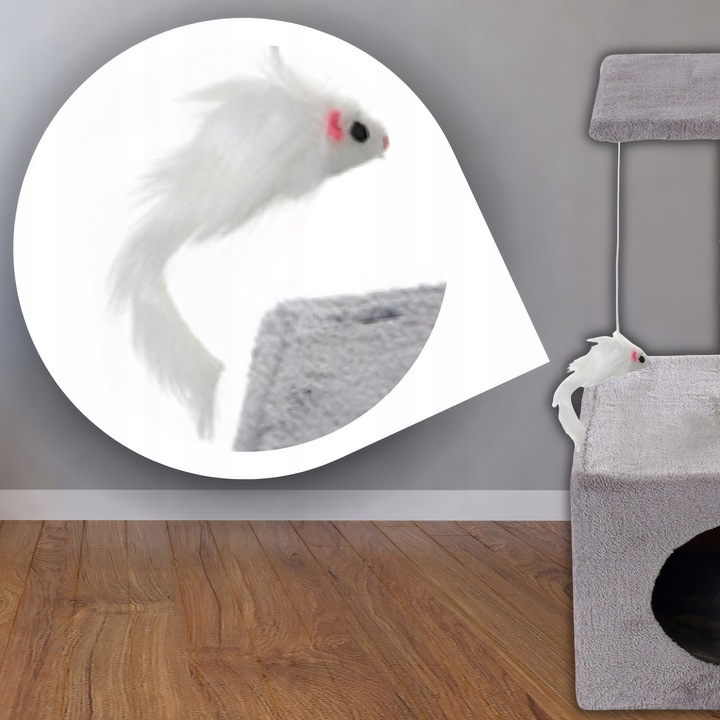 Ansamblu de joaca pentru pisici cu stalp de zgariat, casuta si platforma, 62 cm, gri