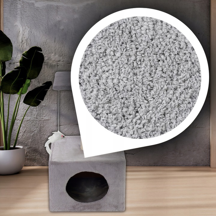 Ansamblu de joaca pentru pisici cu stalp de zgariat, casuta si platforma, 62 cm, gri