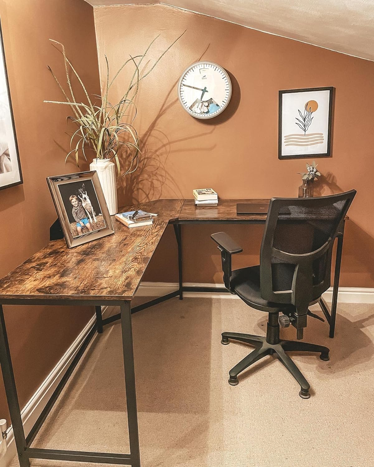 Birou de colț în L VASAGLE, 149x149x75 cm, stil industrial, maro rustic