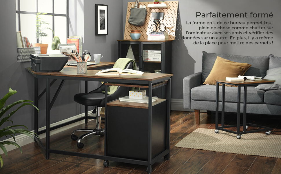 Birou de colț în L VASAGLE, 149x149x75 cm, stil industrial, maro rustic