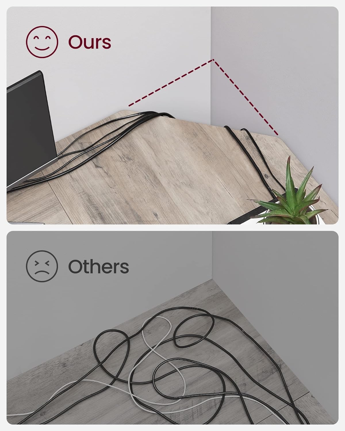 Birou de colț VASAGLE în formă de L, 138x138 cm, cu 2 rafturi, gri-negru