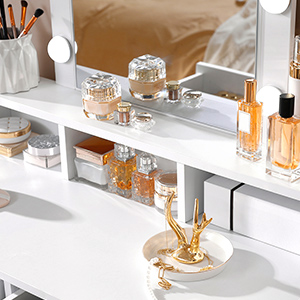 Masă de toaletă VASAGLE cu oglindă și 9 becuri, 2 sertare, alb, 80x40x145 cm