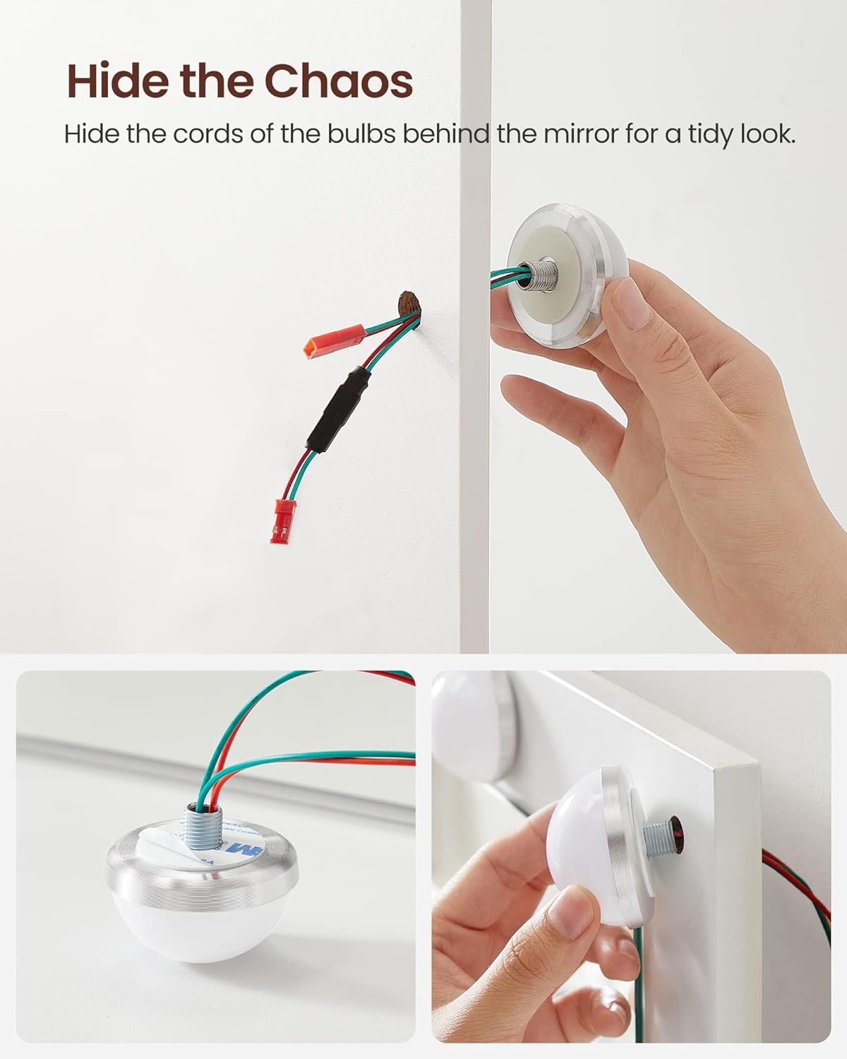 Masă de toaletă VASAGLE cu oglindă și 9 becuri, 2 sertare, alb, 80x40x145 cm