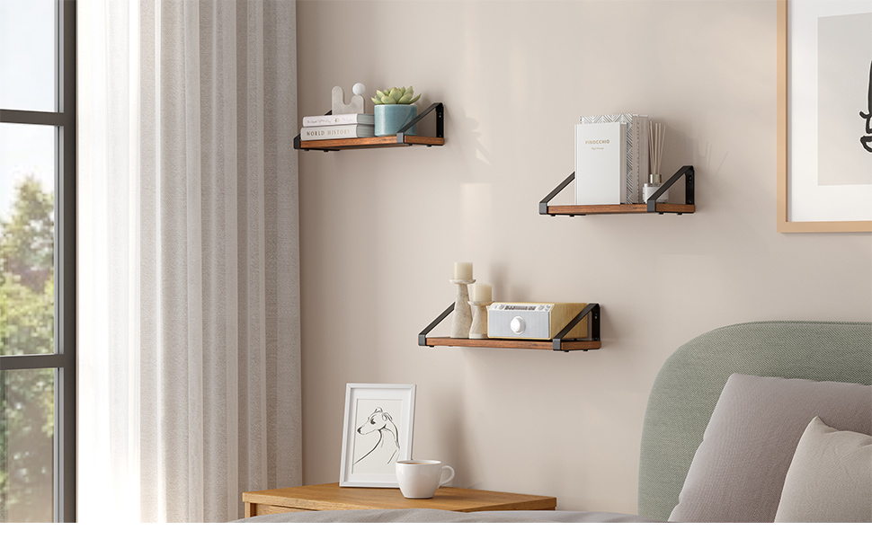 VASAGLE set 3 rafturi de perete industriale, maro rustic si negru