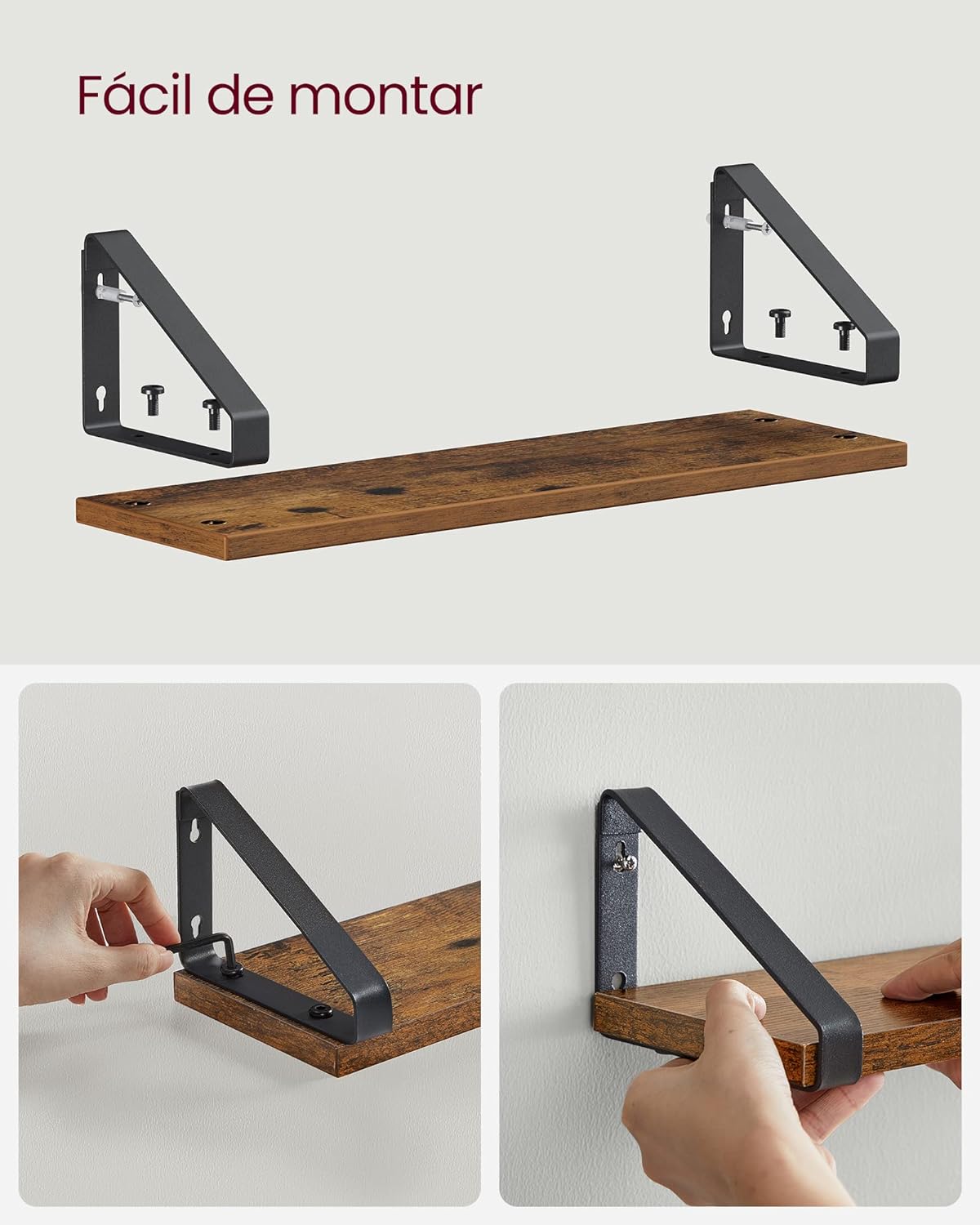 VASAGLE set 3 rafturi de perete industriale, maro rustic si negru