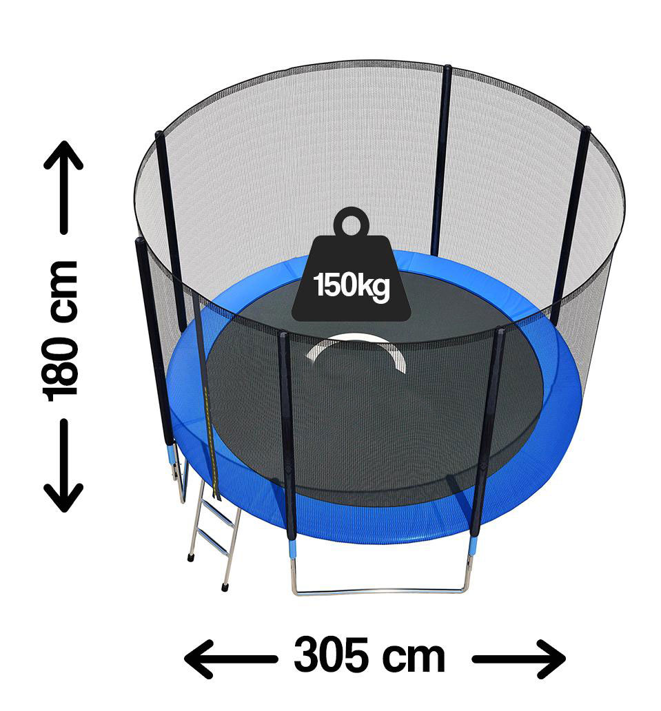 Trambulină de grădină Caruzzo 305 cm, cu scară și plasă de protecție, 150 kg