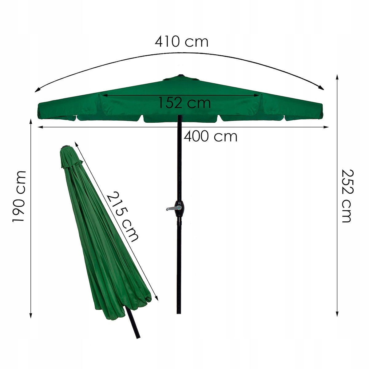 Umbrelă de grădină și terasă 400 cm verde, cu manivelă și ventilare