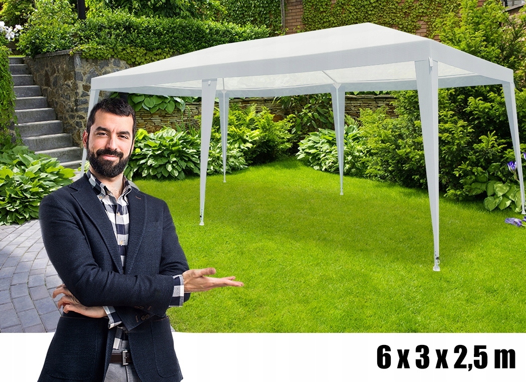 Cort pavilion de grădină 3x6 m, impermeabil, cu protecție UV, alb
