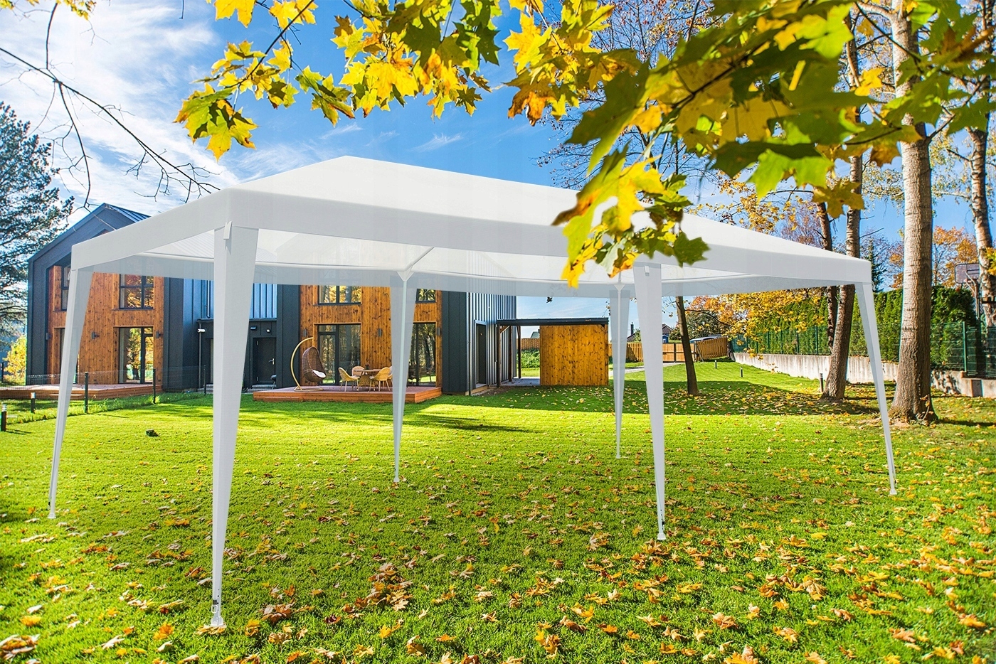 Cort pavilion de grădină 3x6 m, impermeabil, cu protecție UV, alb