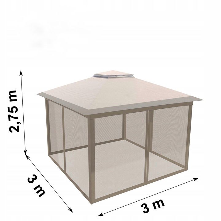 Cort pavilion de gradina tip pergola, automat pop-up, 300×300 cm, cu 4 pereti laterali cu plasa, impermeabil cu rezistenta UV, bej