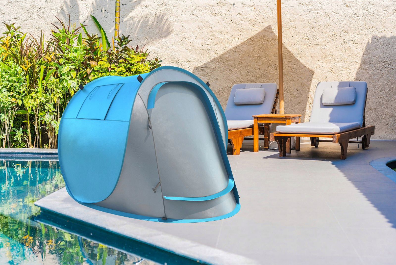 Cort de plaja si picnic Sersimo cu protectie UV, 210x130x90 cm, albastru-gri