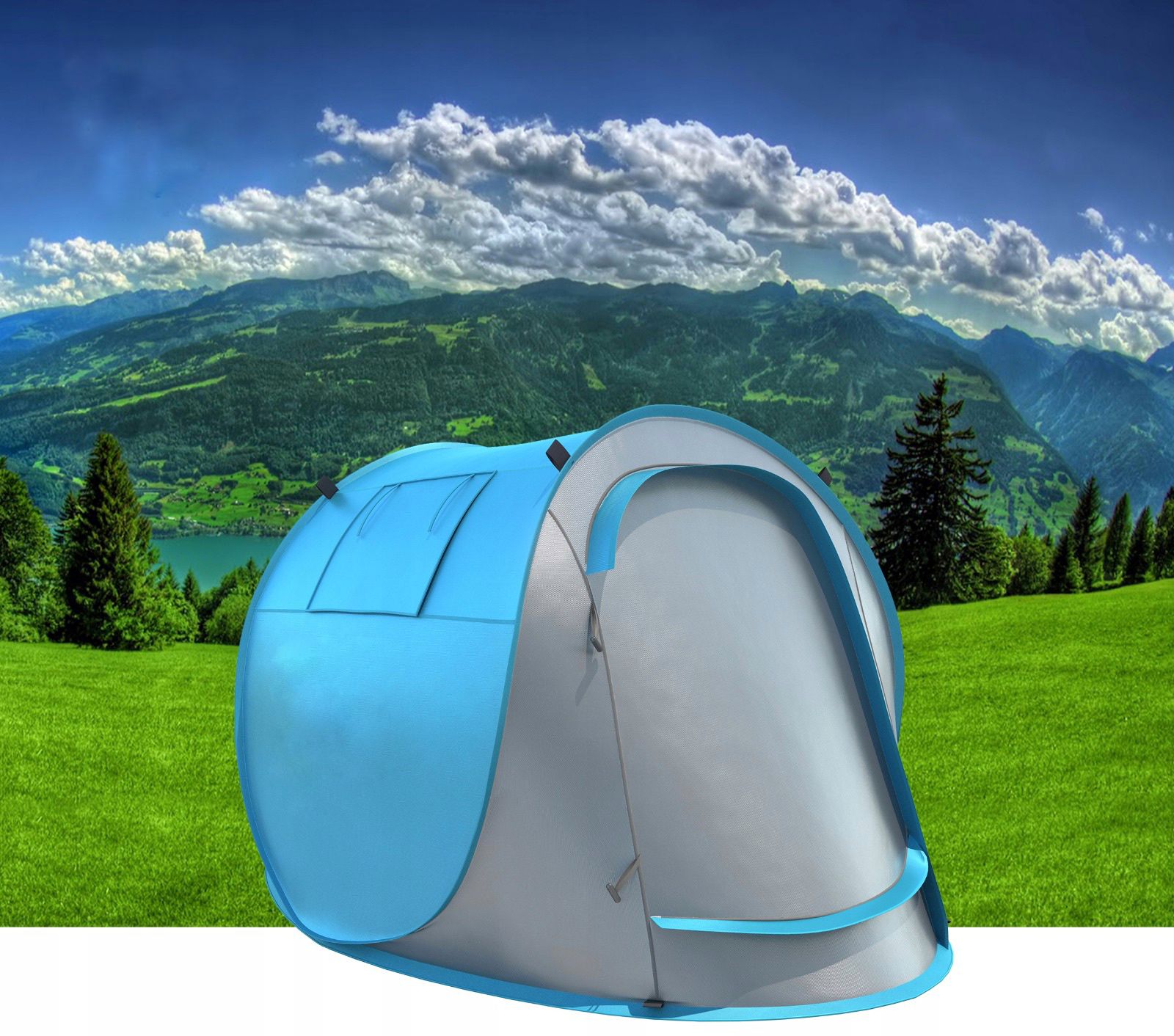 Cort de plaja si picnic Sersimo cu protectie UV, 210x130x90 cm, albastru-gri