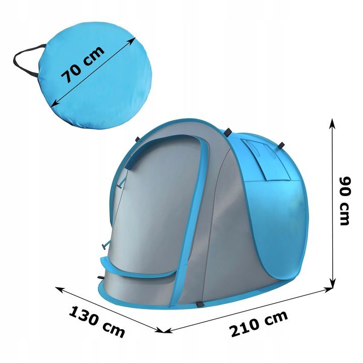 Cort de plaja si picnic Sersimo cu protectie UV, 210x130x90 cm, albastru-gri