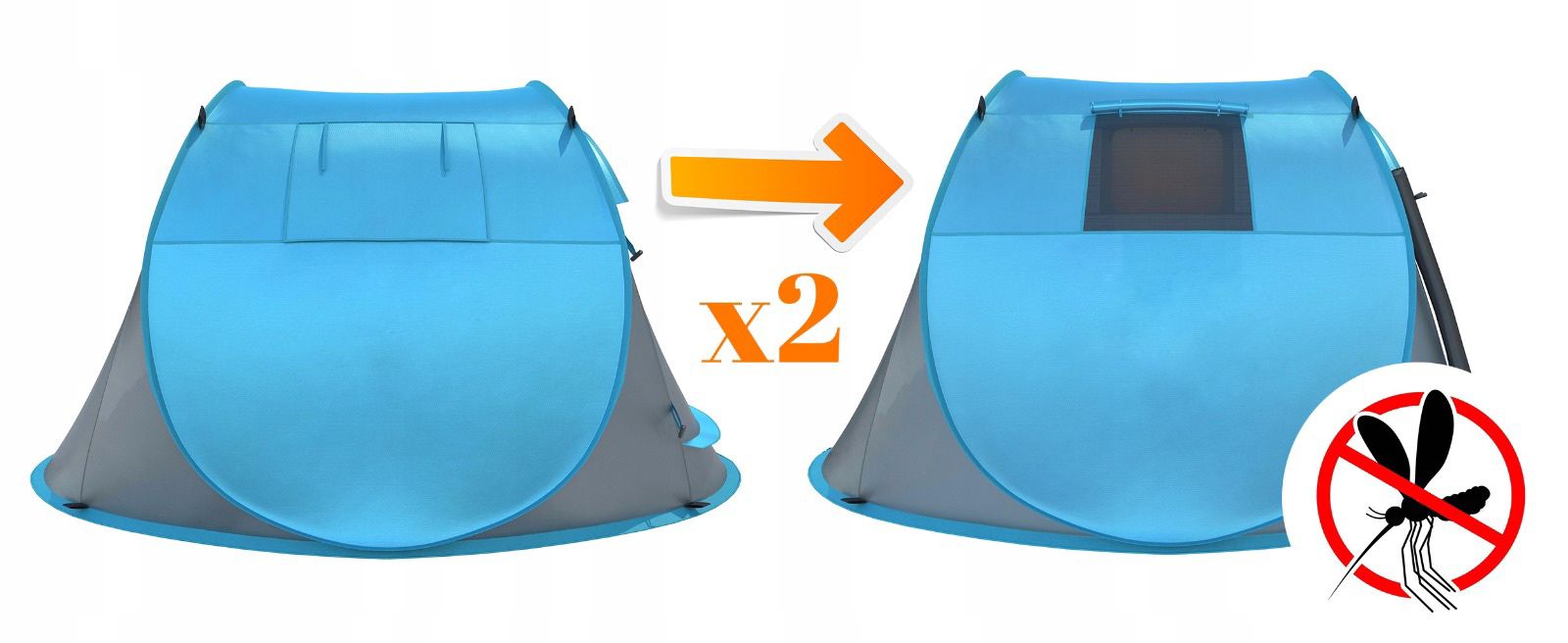 Cort de plaja si picnic Sersimo cu protectie UV, 210x130x90 cm, albastru-gri