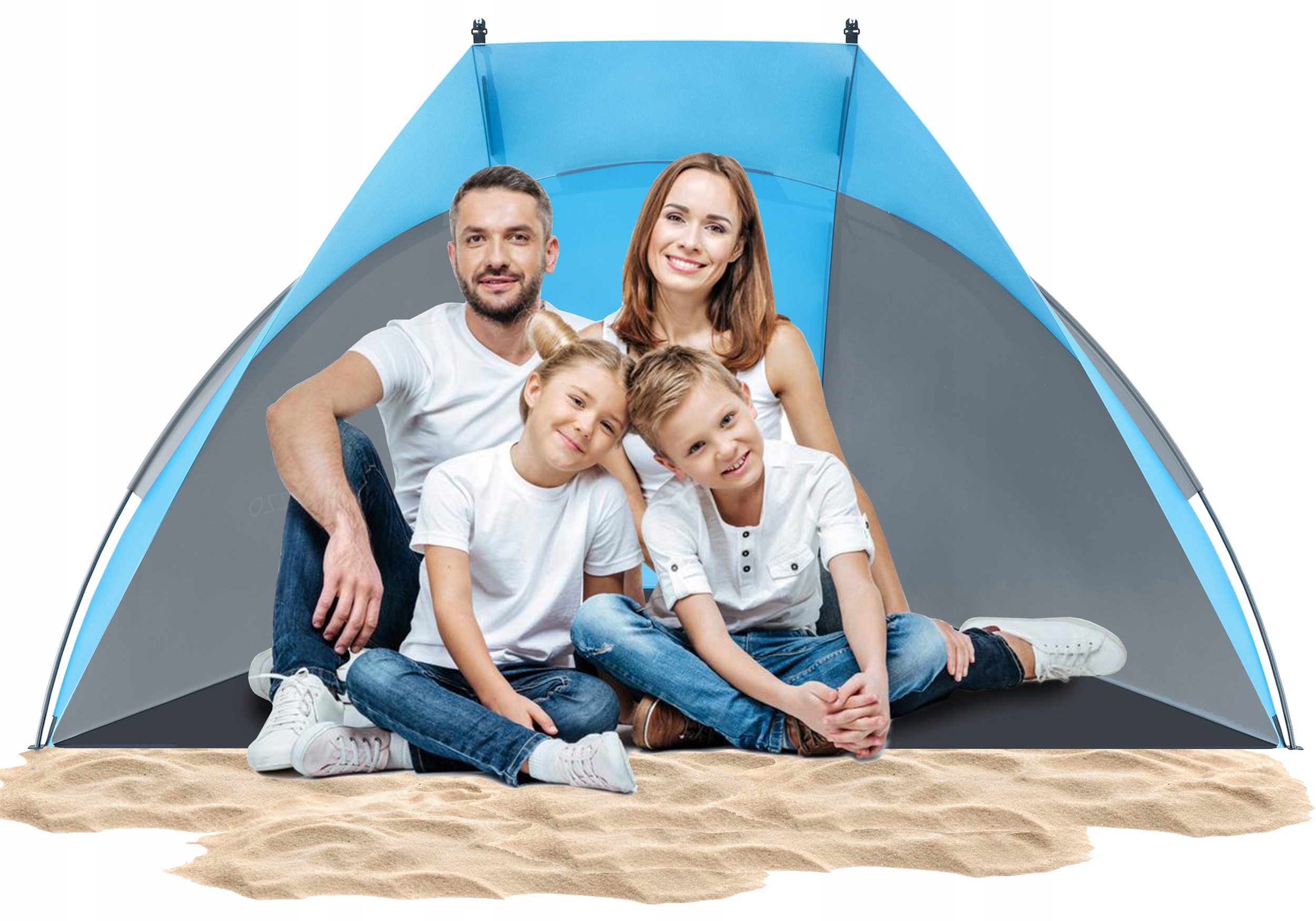 Cort de plaja si picnic Sersimo cu protectie UV, 220x115x120 cm, albastru gri