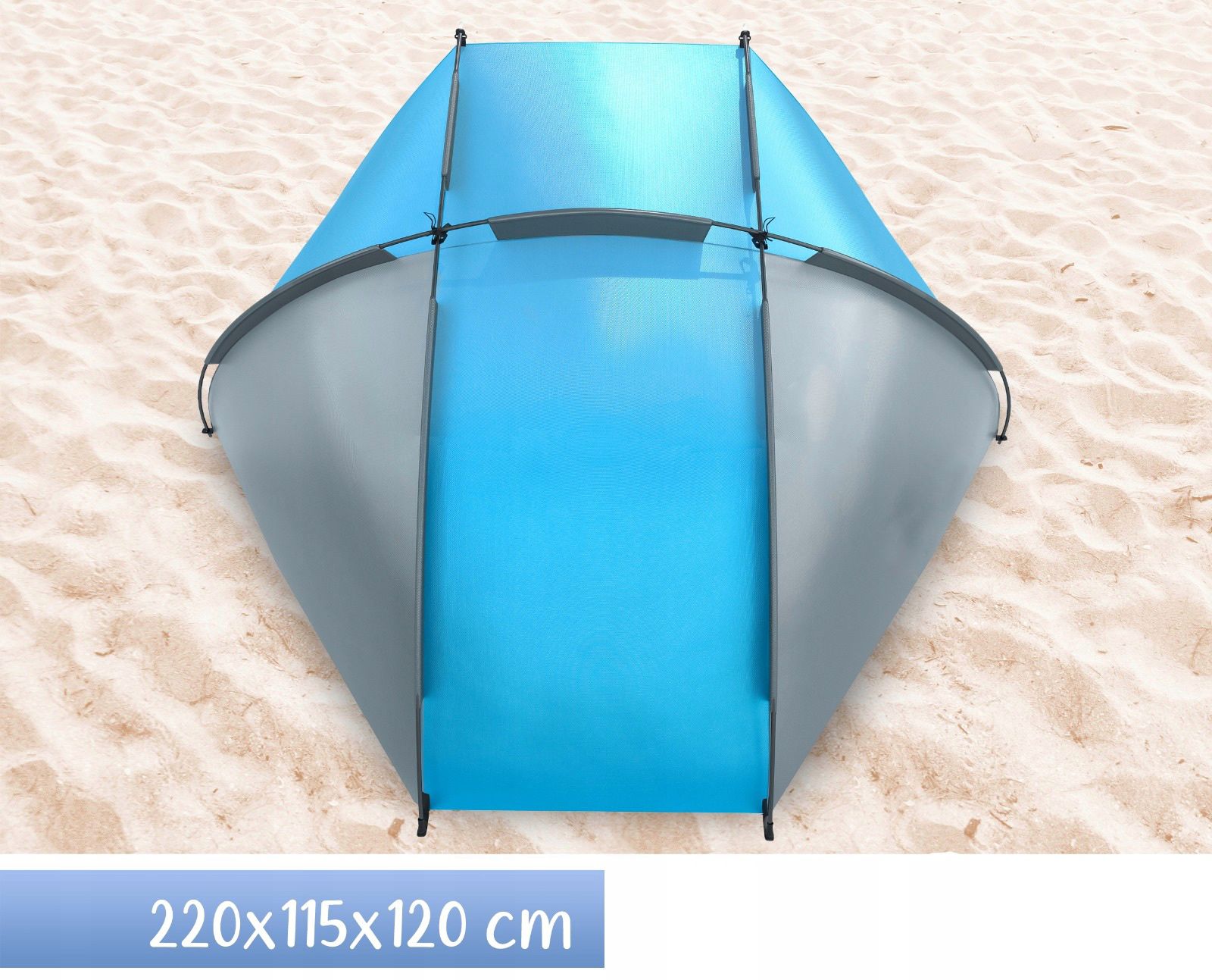 Cort de plaja si picnic Sersimo cu protectie UV, 220x115x120 cm, albastru gri
