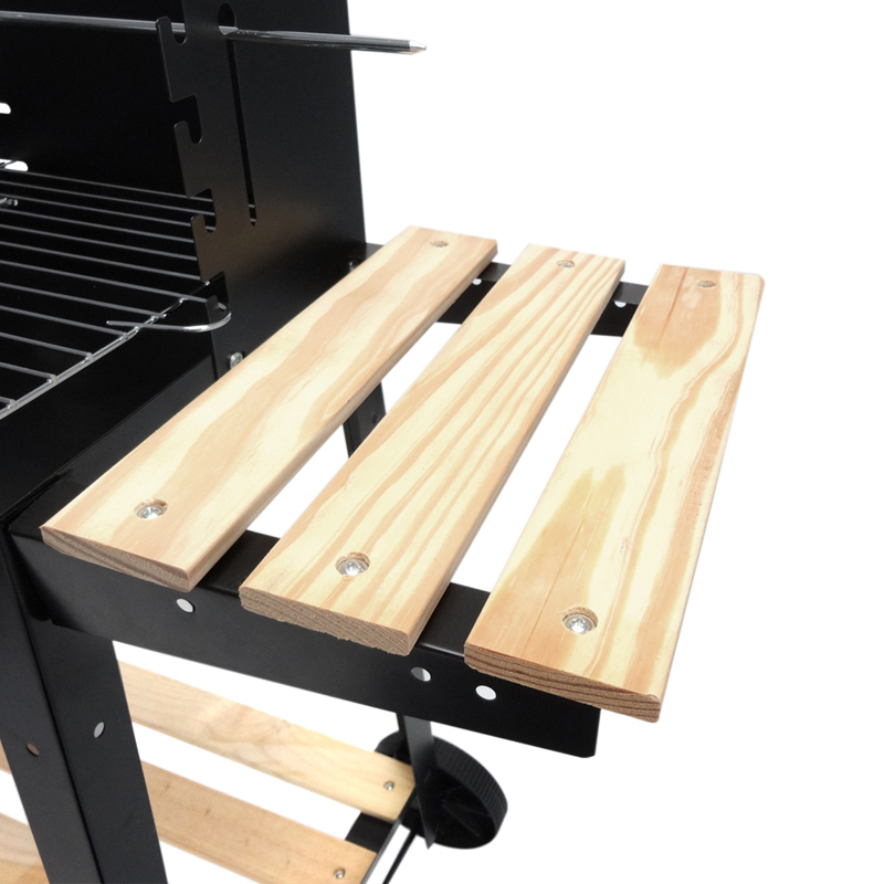 Grătar metalic pe cărbuni cu rotisor, grătar cromat și rafturi, 86x81,5x41 cm