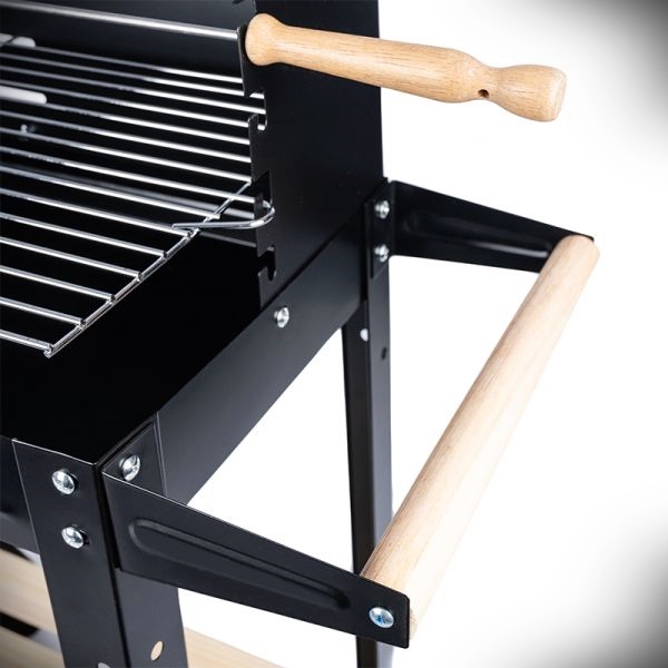 Grătar metalic pe cărbuni cu rotisor, grătar cromat și rafturi, 86x81,5x41 cm