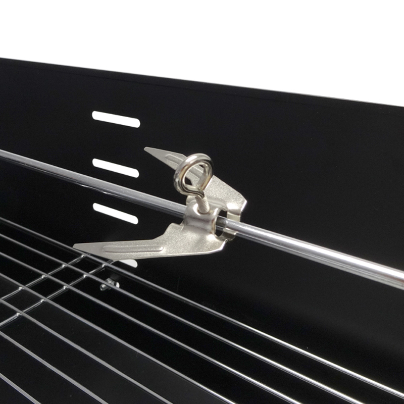 Grătar metalic pe cărbuni cu rotisor, grătar cromat și rafturi, 86x81,5x41 cm