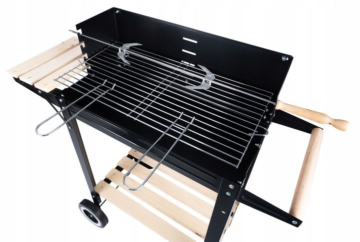 Grătar metalic pe cărbuni cu rotisor, grătar cromat și rafturi, 86x81,5x41 cm