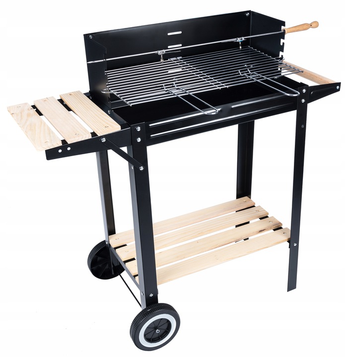 Grătar metalic pe cărbuni cu rotisor, grătar cromat și rafturi, 86x81,5x41 cm