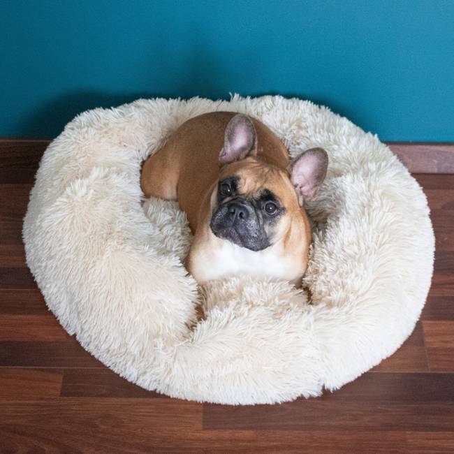 Pat pufos Sersimo pentru caini si pisici, bej, 90 cm, husa detasabila