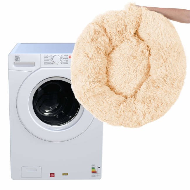 Pat pufos Sersimo pentru caini si pisici, crem, 80 cm, husa detasabila