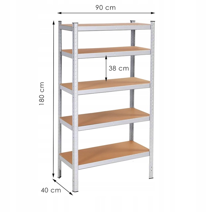 Raft metalic modular pentru depozitare cu 5 polite, 180x90x40 cm, 875 kg
