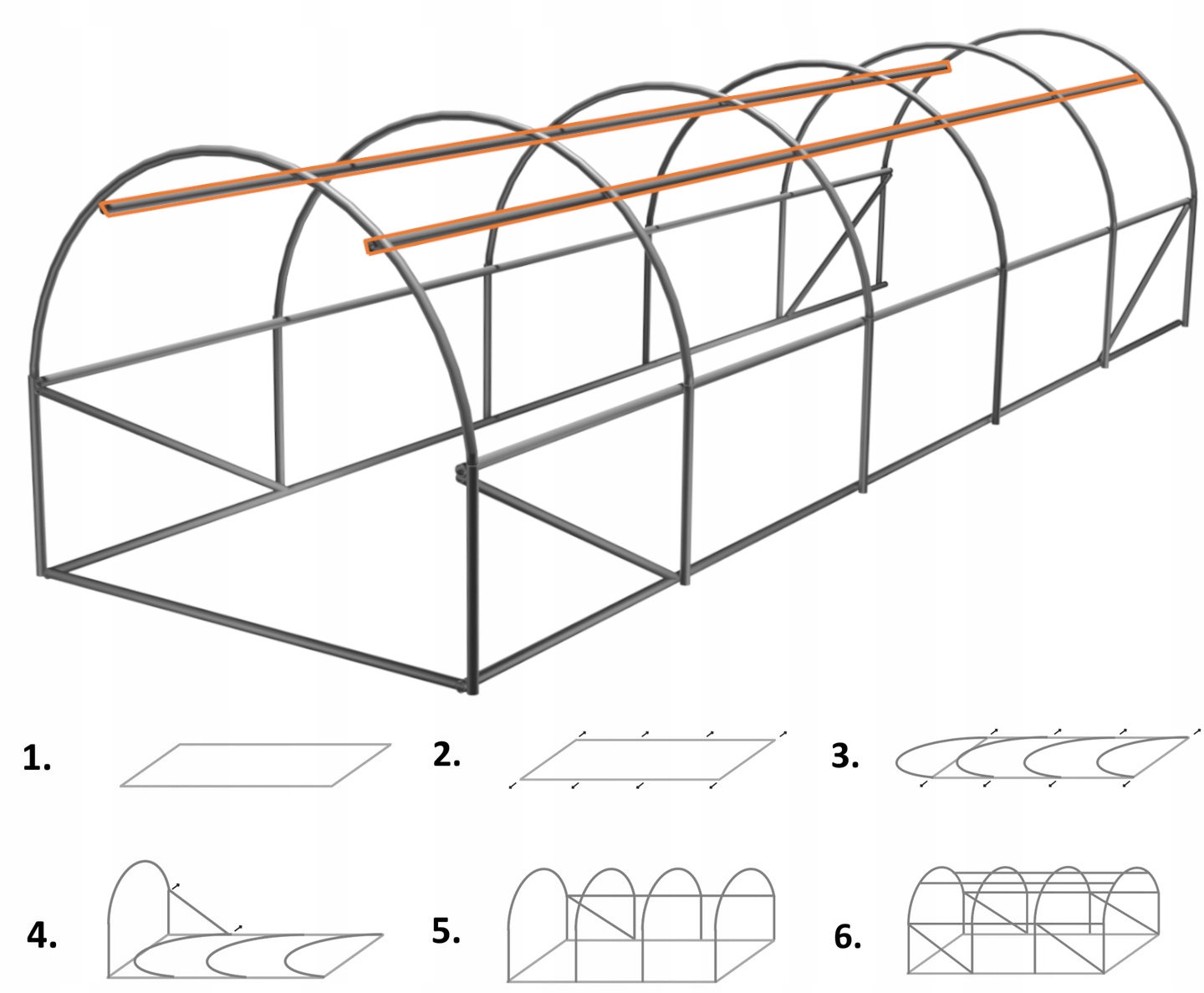 Sera de gradina tip tunel 24 mp, cadru metalic galvanizat, 300x800 cm